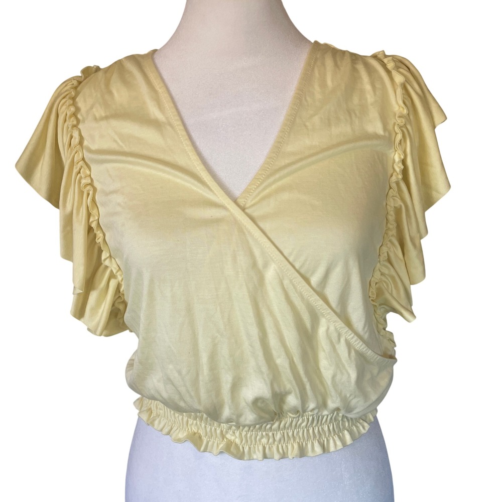 Anthropology Womens Y2K Romantic Cottage Butter Yellow Ruffle Peplum Top Size XS